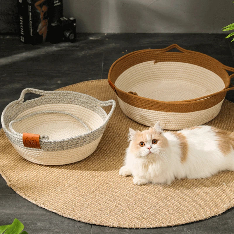 Round rattan cat nest hand woven Japanese rattan nest cattail pet nest round cool mat nest dog nest